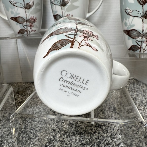 6 Corelle Coordinates Coffee Tea Porcelain Mugs Cups Brown Light Blue White - Picture 4 of 7